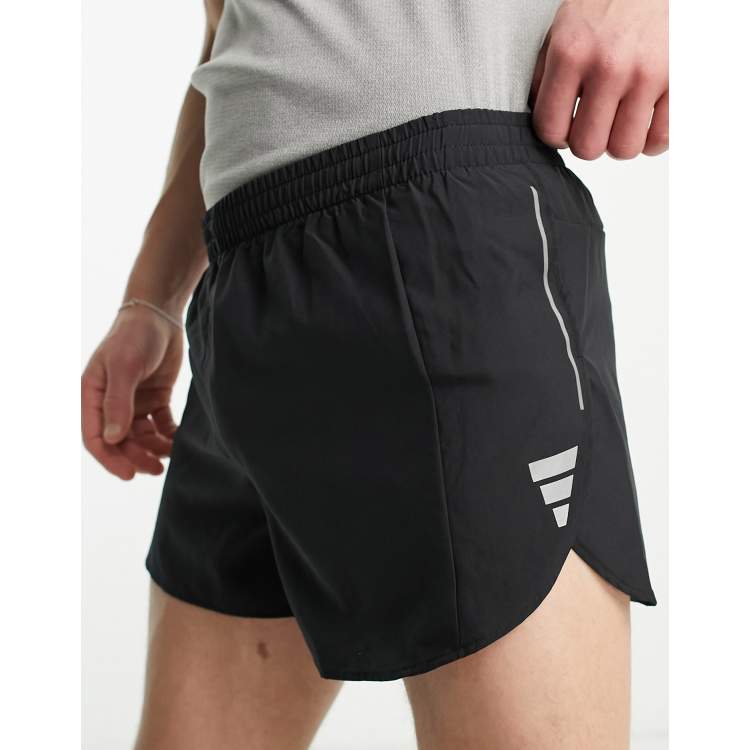 adidas Running Own The Run 3 inch split shorts in black