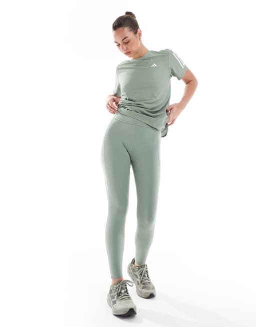 adidas - Running Own The Run 7/8 - Leggings verde argento con tasca per il telefono