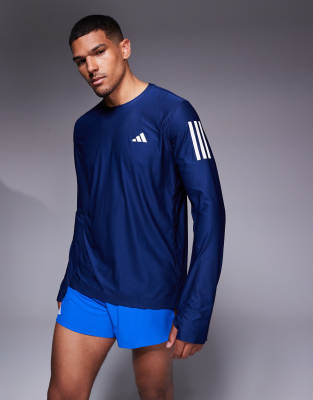 asos adidas Running Own The Run base long sleeve top in navy