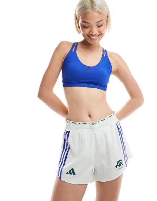 adidas Running – Own The Run – Białe szorty z zielonymi i niebieskimi detalami 