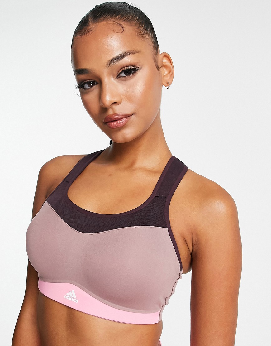 Adidas Originals Adidas Running Own The Run Color Block High Support Sports Bra In Brown
