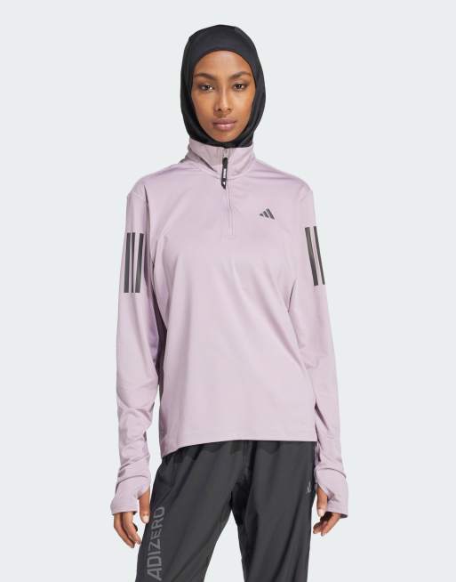 Adidas Running Own The Run half zip jacket in purple ASOS