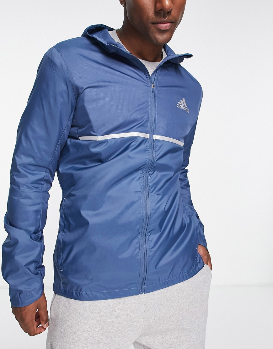 adidas Running Own The Run hooded jacket in blue