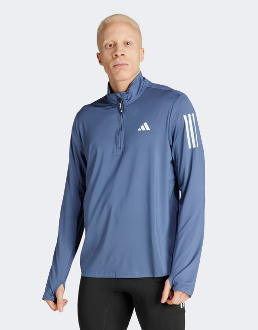  adidas Running – Own The Run – Jacke in Blau mit kurzem Reißverschluss