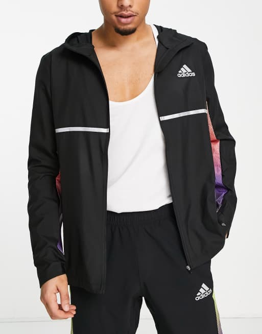 adidas Running Own The Run jacket in black and multi ASOS