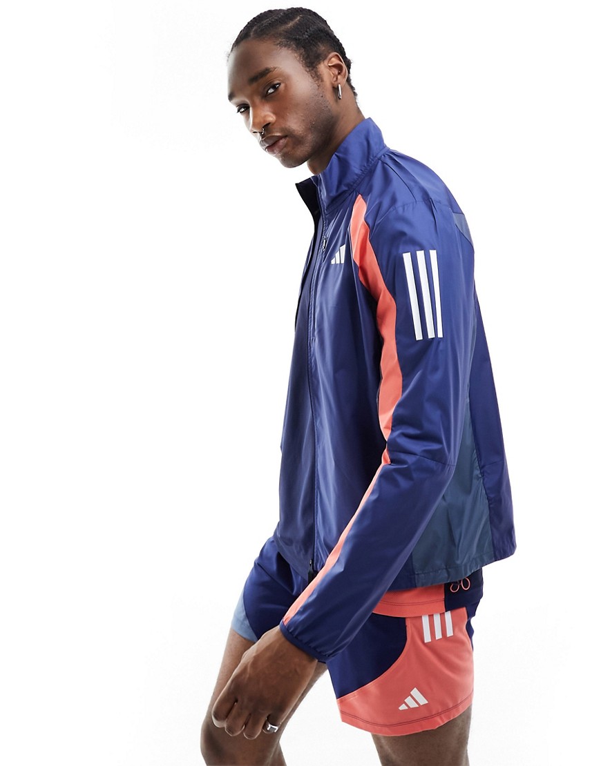 adidas Running Own The Run jacket in navy and orange-Blue