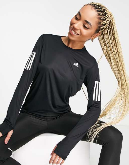 adidas Running Own The Run Langarmliges Shirt in Schwarz ASOS