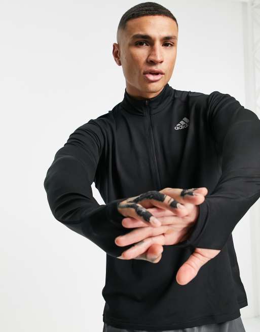 adidas Running - Own The Run - Langærmet sort sweatshirt med lynlås i halv længde, 3 af 4