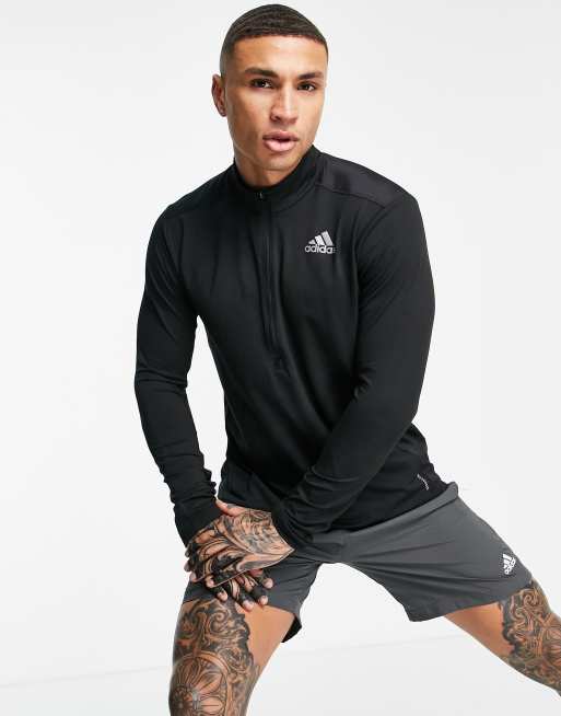 adidas Running Own The Run long sleeve half zip sweat in black