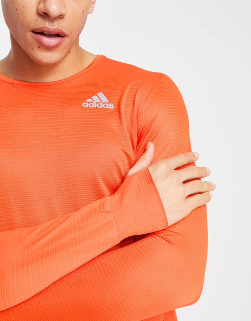 adidas Running Own The Run long t-shirt sleeve in ASOS | orange