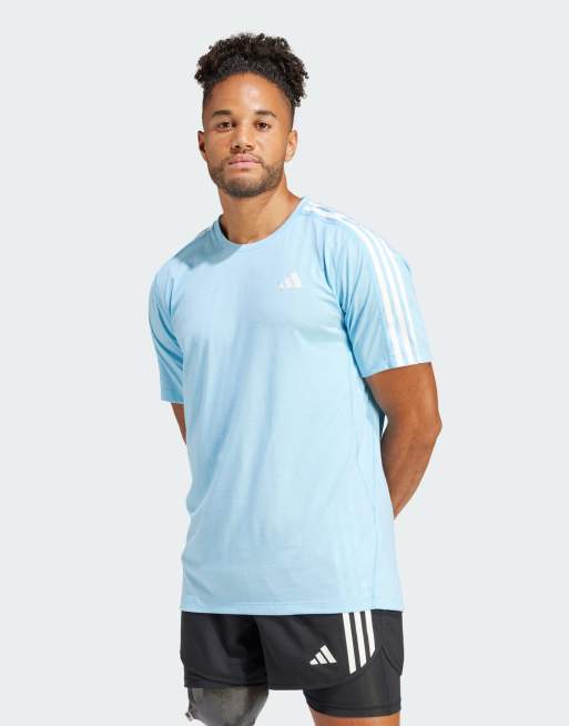 adidas Running – Own The Run – Niebieski T-shirt z 3 paskami