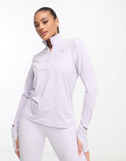 adidas Running – Own The Run – Oberteil in Flieder mit kurzem Reißverschluss
