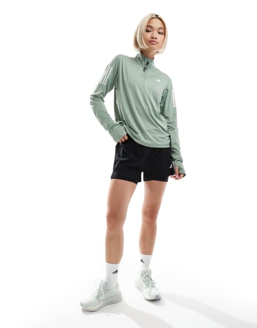 adidas Running – Own The Run – Oberteil in Silbergrün mit kurzem Reißverschluss, 2 von 4