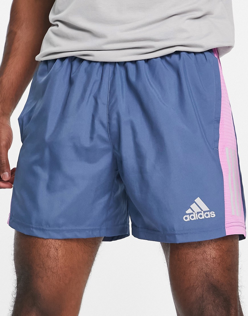adidas Running Own The Run shorts in blue and pink