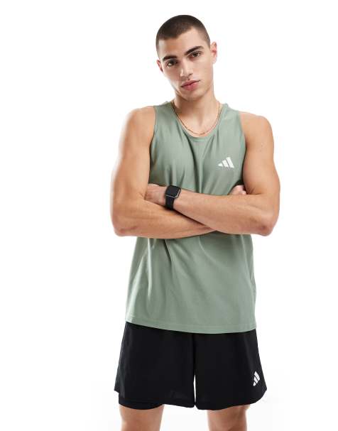 adidas Running Own The Run singlet in silver green - view 1