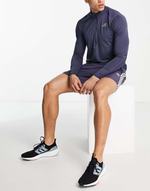 adidas Running – Own The Run – Sweatshirt in Marineblau mit kurzem  Reißverschluss | ASOS