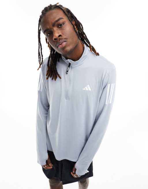 adidas Running – Own The Run – Szary top z zamkiem pod szyją