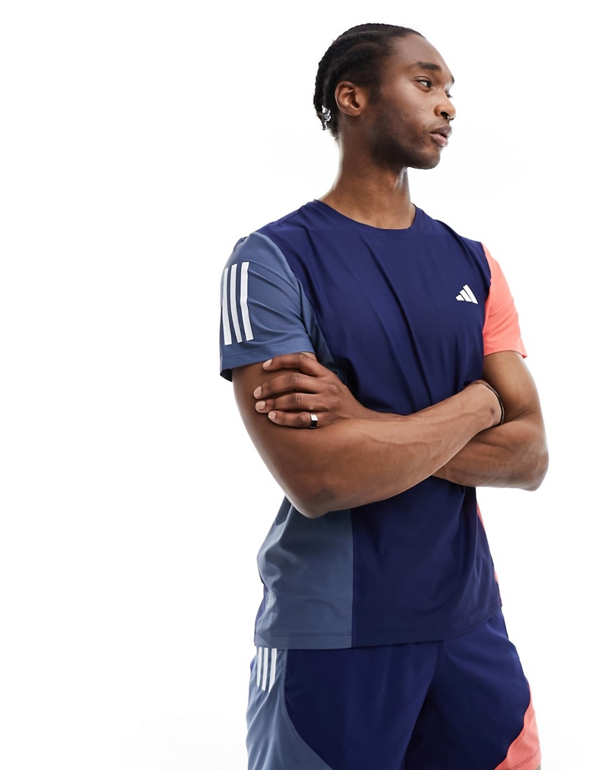 adidas Running Own The Run t-shirt in navy and orange-Blue