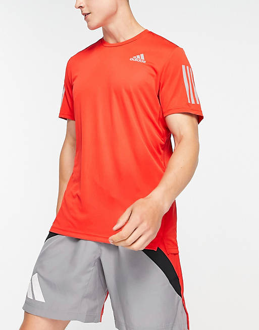 Bolt gammelklog konkurs adidas Running Own The Run t-shirt in red | ASOS