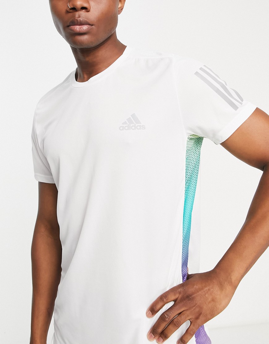 Adidas Running Own The Run t-shirt in white and multi