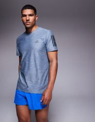 adidas Running Own The Run t-shirt with black 3 stripes in navy