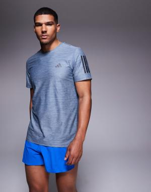 adidas Running Own The Run t-shirt with black 3 stripes in navy