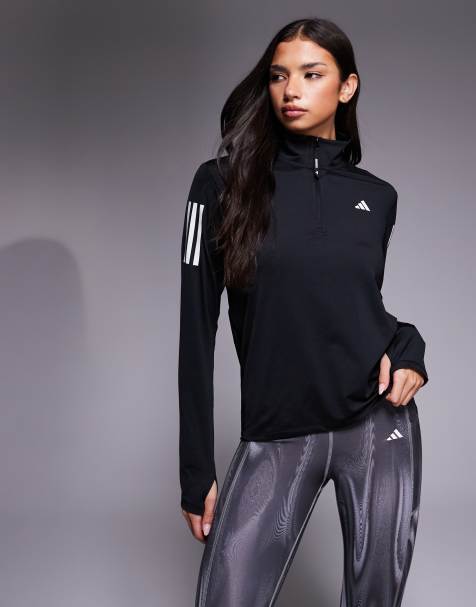 adidas Running - Own The Run - Top met halve rits in zwart - view 1