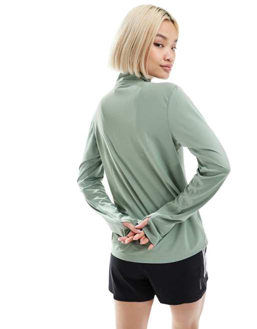 adidas Running - Own The Run - Top verde argento con zip corta, 4 di 4