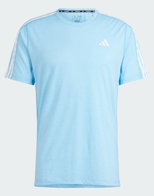 adidas Running Own The Run3-stripes t-shirt in blue, 3 of 4