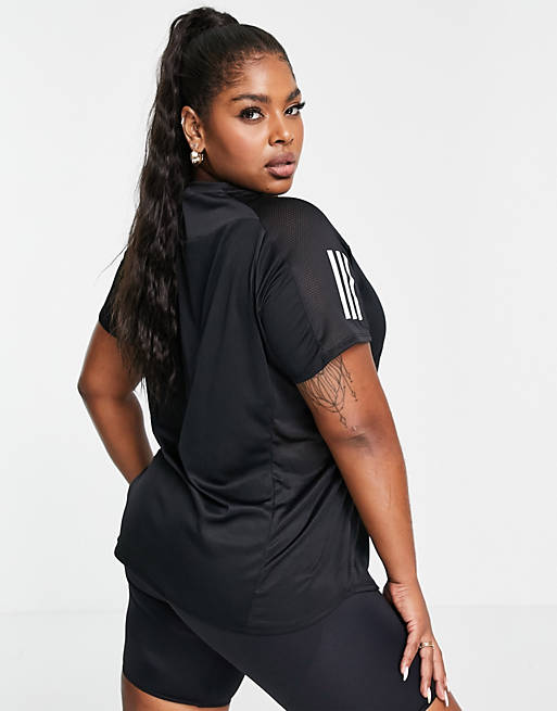 Women adidas Running Plus t-shirt with three stripes in black 