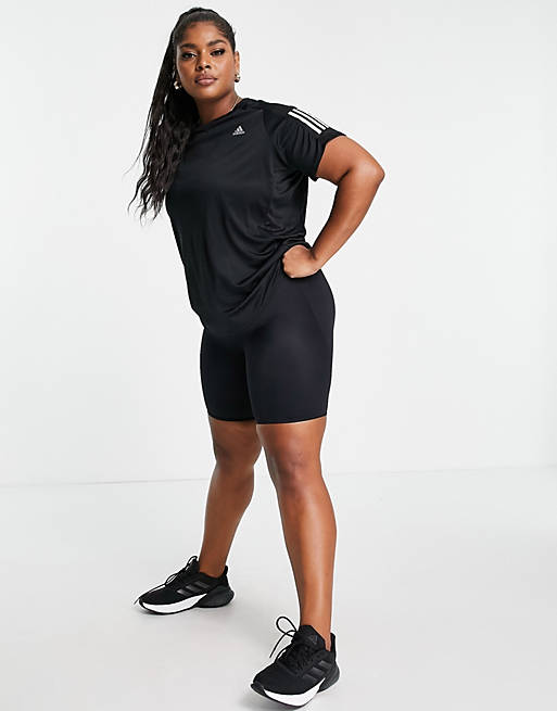 Women adidas Running Plus t-shirt with three stripes in black 