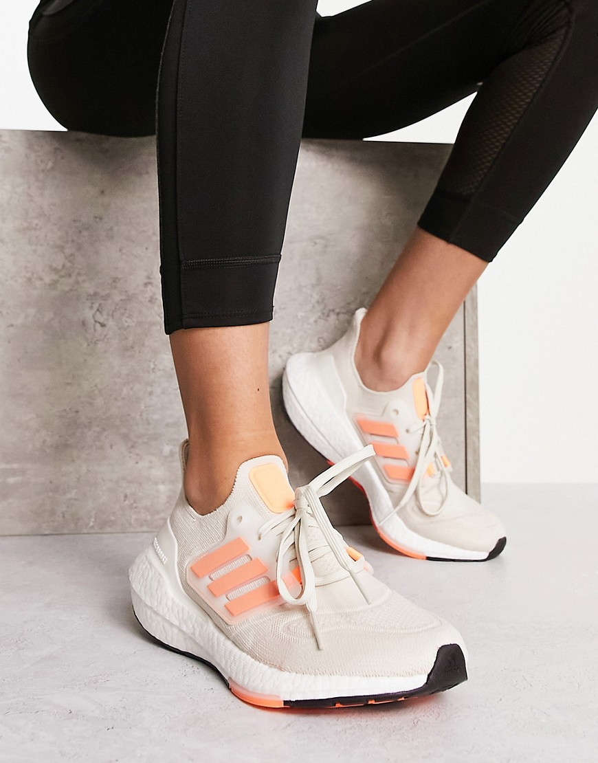 adidas Running Pureboost 22 sneakers in white and orange