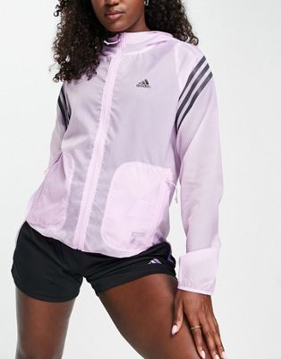 adidas Running Run Icons 3 stripe full zip jacket in pink - ASOS Price Checker
