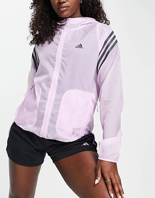 asos.com | adidas Running Run Icons 3 stripe full zip jacket in pink