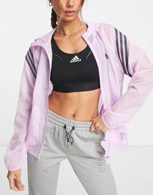 adidas Running Run Icons 3 stripe full zip jacket in pink
