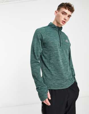 adidas Running Run Icons long sleeve 1/4 zip sweat in green  - ASOS Price Checker