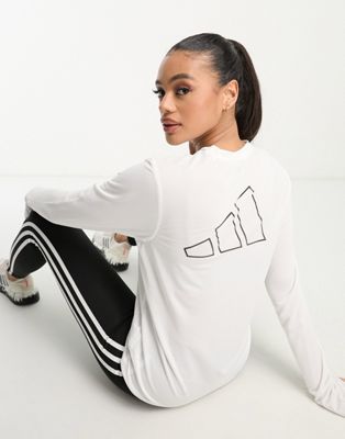 adidas Running Run Icons long sleeve top in white