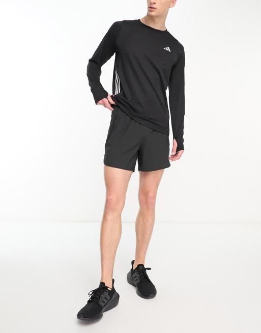 adidas Running - Run Icons - Top nero a maniche lunghe con 3 strisce sfumate, 2 di 4
