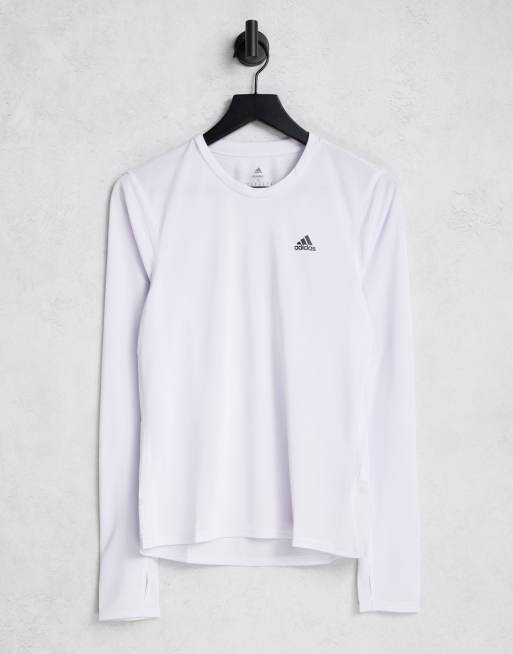adidas – Running Run Icons – Vit t-shirt med lång ärm