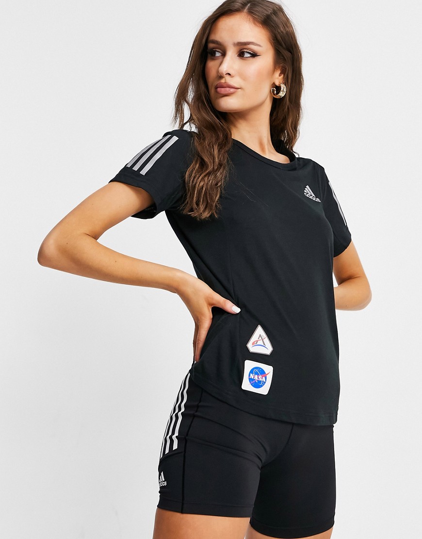Adidas Performance - Adidas running space 3 stripe t-shirt in black