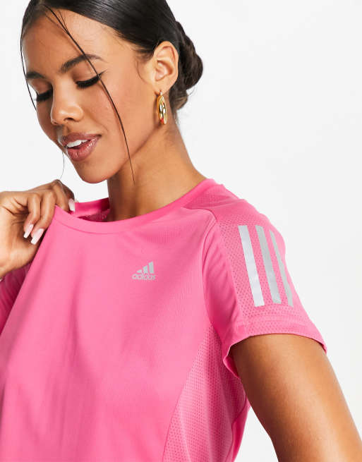 adidas Running T shirt a trois bandes Rose ASOS