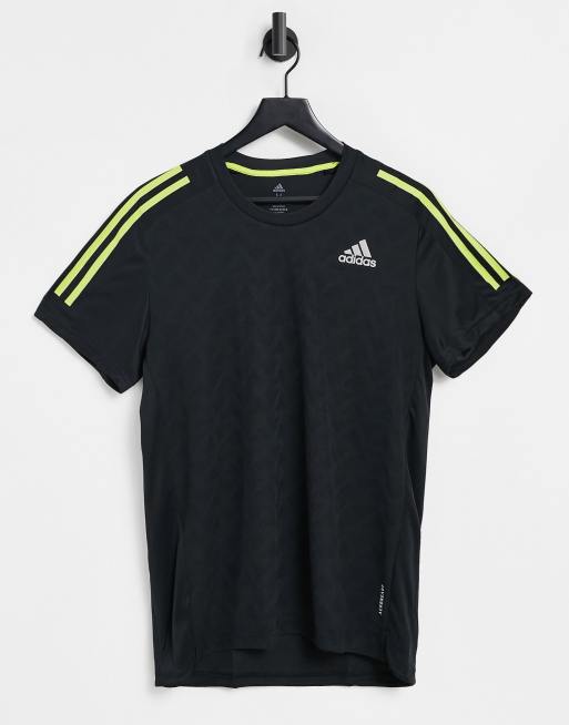 adidas Running T shirt met 3 strepen in zwart en geel ASOS
