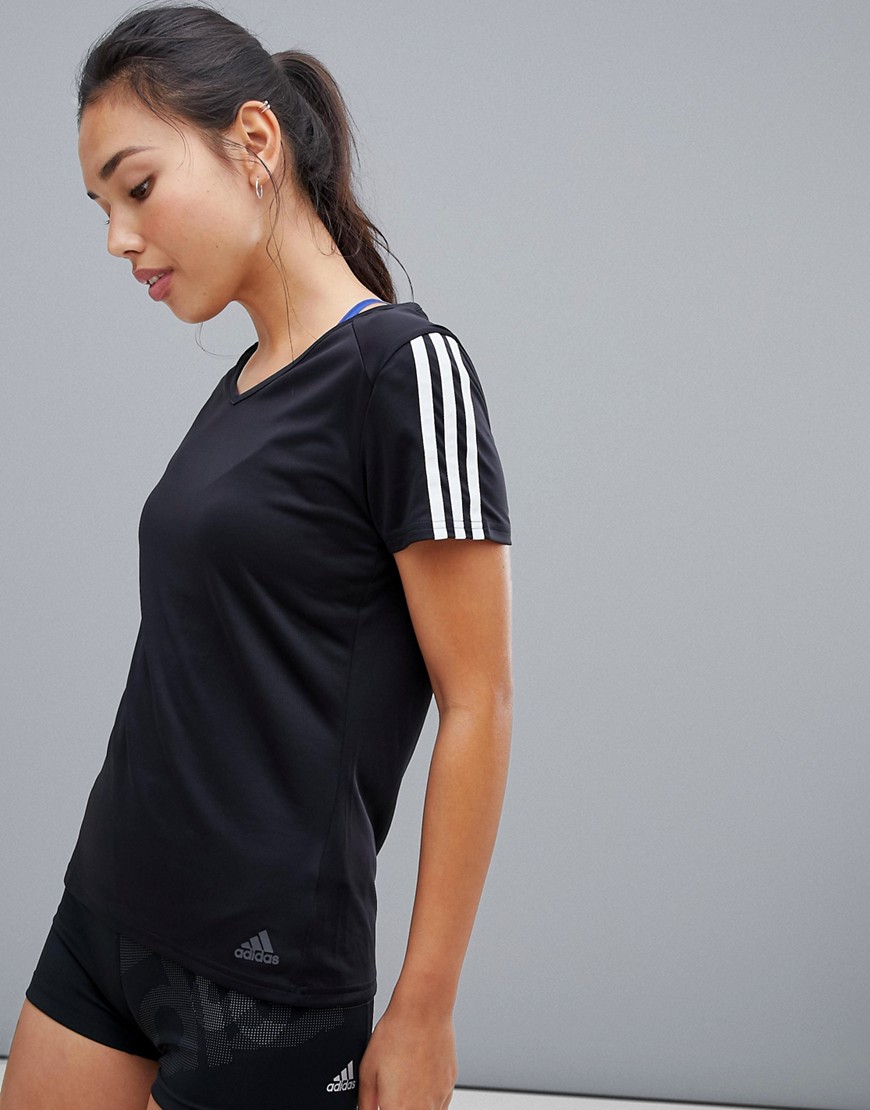 Adidas Running - T-shirt met drie strepen in zwart