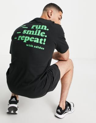 adidas Running t-shirt with run smile repeat back print in black | ASOS