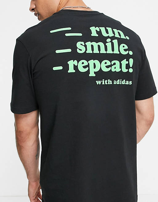  adidas Running t-shirt with run smile repeat back print in black 
