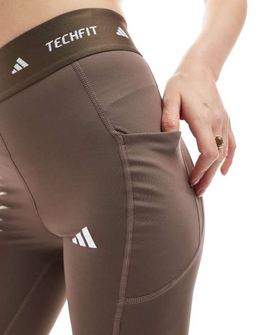 adidas Running Techfit stash pocket full-length leggings in brown