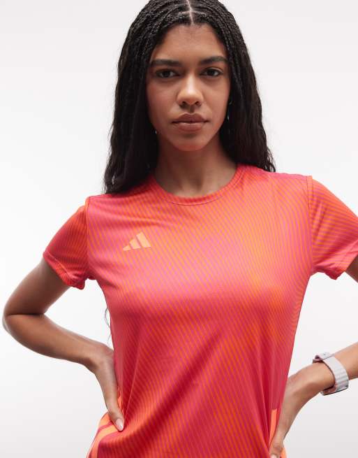 adidas Running tee in pink and orange, 3 of 4