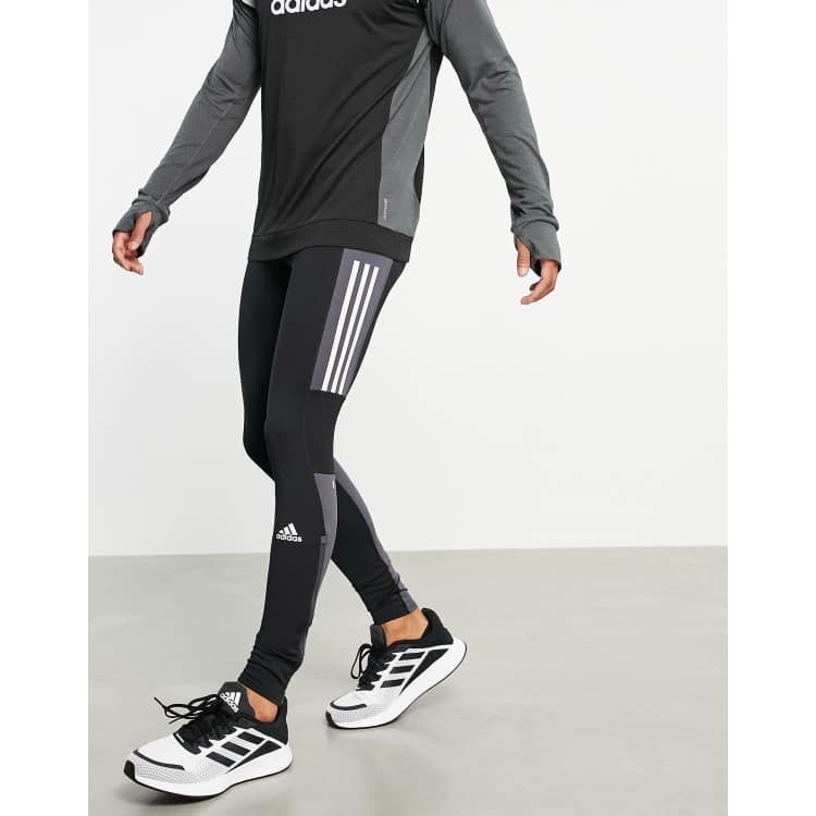 adidas Running tights with grey colour block in black