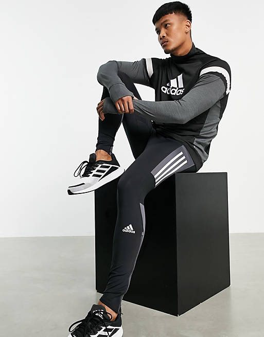 Strædet thong yderligere Mere end noget andet adidas Running tights with grey colour block in black | ASOS