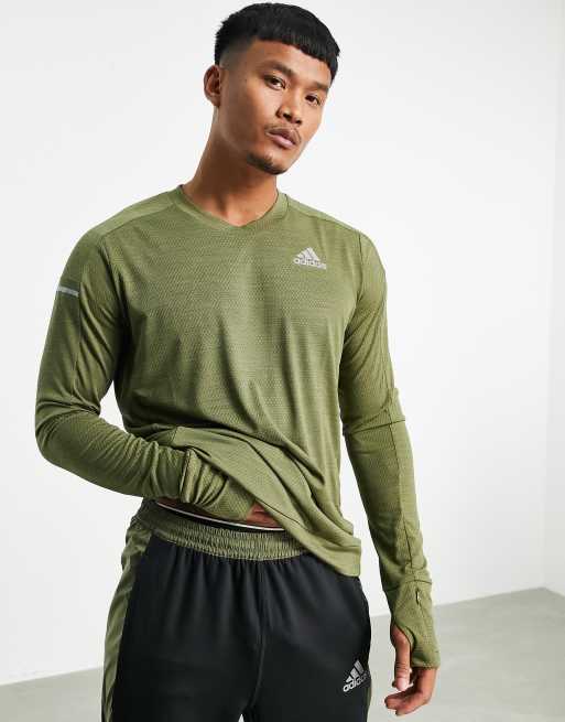 adidas - Running - Top a maniche lunghe kaki con dettaglio riflettente